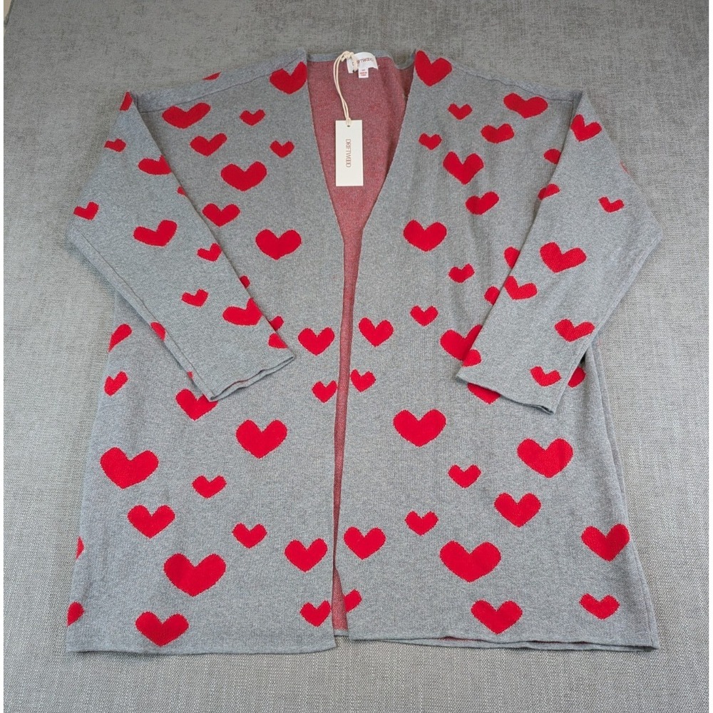 NWT Driftwood Cardigan Women 3X Plus Size Gray Sweater Heart Intarsia Open Front - Picture 2 of 7